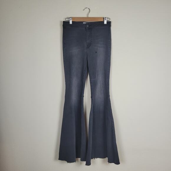 Free People Jeans 27 Just Float On Bell Bottom Flare Black Gray 70s Boho Hippie - Picture 2 of 11